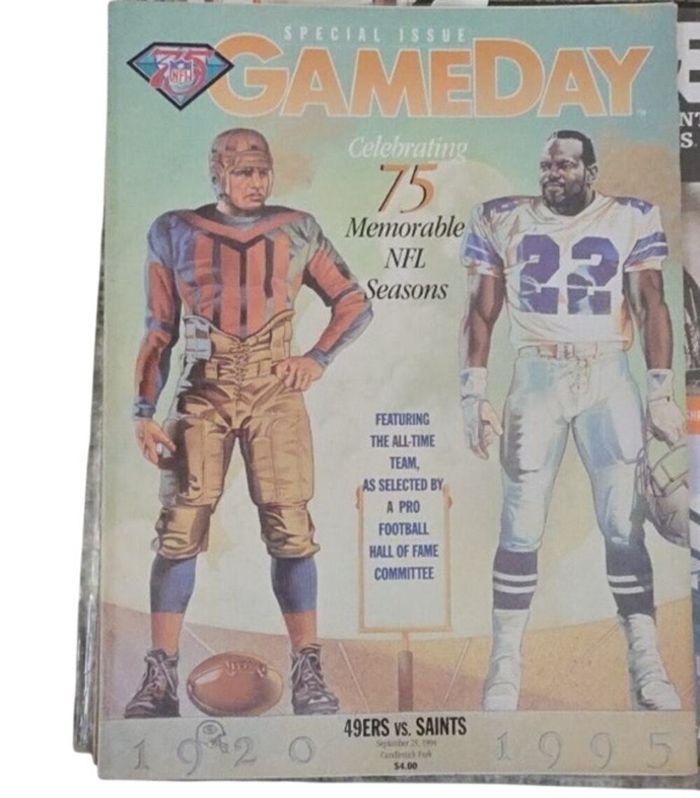 Vintage 1994 NFL Gameday Program 49ers vs Saints Signed Nate Singleton 75th Ann